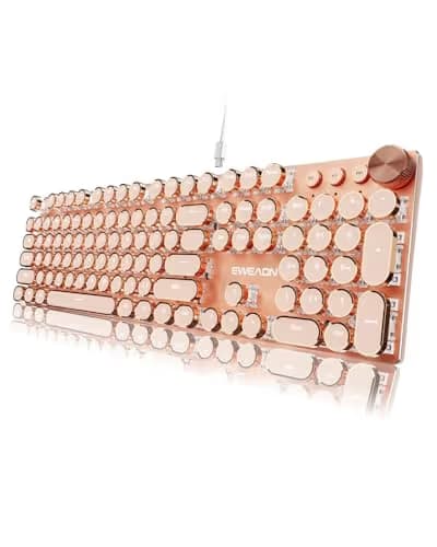 SEUNKWANG EWEADN Typewriter Style Mechanical Keyboard, Wired Typewriter Keyboard,104 Keys Retro Typewriter Keyboards, Media Control Knob, Wired Computer Keyboard Pink Switch for Windows/PC-Pink main image