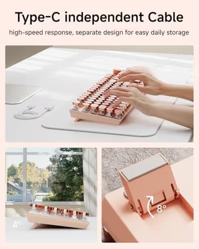 SEUNKWANG EWEADN Typewriter Style Mechanical Keyboard, Wired Typewriter Keyboard,104 Keys Retro Typewriter Keyboards, Media Control Knob, Wired Computer Keyboard Pink Switch for Windows/PC-Pink image