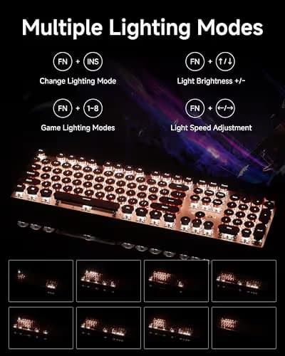SEUNKWANG EWEADN Typewriter Style Mechanical Keyboard, Wired Typewriter Keyboard,104 Keys Retro Typewriter Keyboards, Media Control Knob, Wired Computer Keyboard Pink Switch for Windows/PC-Pink image