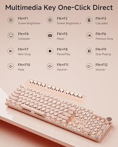 SEUNKWANG EWEADN Typewriter Style Mechanical Keyboard, Wired Typewriter Keyboard,104 Keys Retro Typewriter Keyboards, Media Control Knob, Wired Computer Keyboard Pink Switch for Windows/PC-Pink image