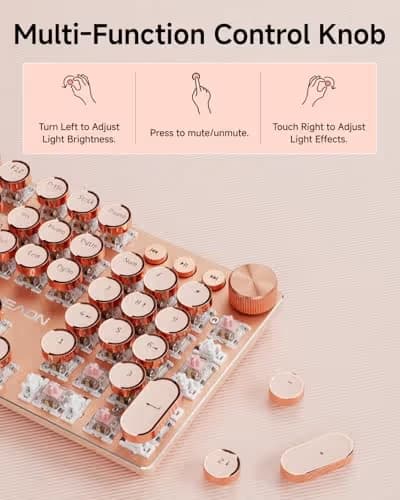 SEUNKWANG EWEADN Typewriter Style Mechanical Keyboard, Wired Typewriter Keyboard,104 Keys Retro Typewriter Keyboards, Media Control Knob, Wired Computer Keyboard Pink Switch for Windows/PC-Pink image