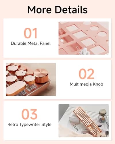 SEUNKWANG EWEADN Typewriter Style Mechanical Keyboard, Wired Typewriter Keyboard,104 Keys Retro Typewriter Keyboards, Media Control Knob, Wired Computer Keyboard Pink Switch for Windows/PC-Pink image