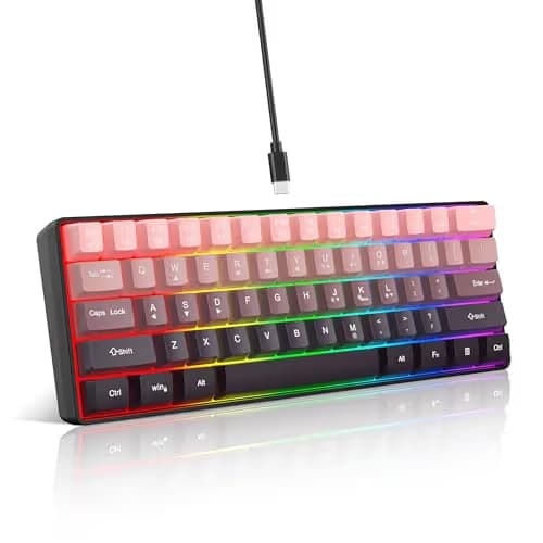 Snpurdiri 60% Wired Gaming Keyboard, 61 Keys RGB Backlit Ultra-Compact Small Gaming Keyboard, for PC/Mac Gamer, Typist, Travel, Easy to Carry on Business Trip (Pink-Black) image