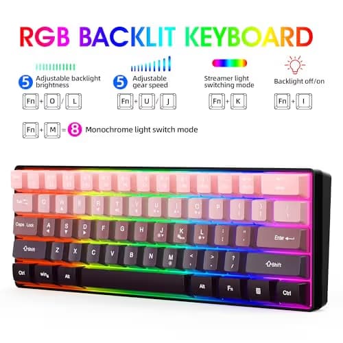 Snpurdiri 60% Wired Gaming Keyboard, 61 Keys RGB Backlit Ultra-Compact Small Gaming Keyboard, for PC/Mac Gamer, Typist, Travel, Easy to Carry on Business Trip (Pink-Black) image