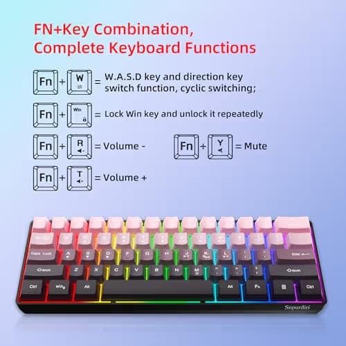 Snpurdiri 60% Wired Gaming Keyboard, 61 Keys RGB Backlit Ultra-Compact Small Gaming Keyboard, for PC/Mac Gamer, Typist, Travel, Easy to Carry on Business Trip (Pink-Black) image