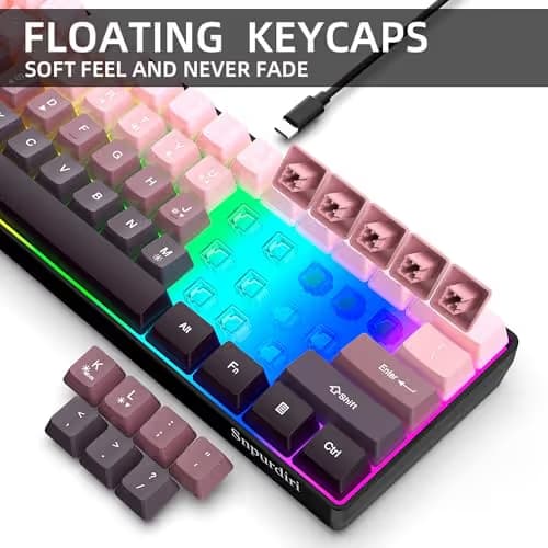Snpurdiri 60% Wired Gaming Keyboard, 61 Keys RGB Backlit Ultra-Compact Small Gaming Keyboard, for PC/Mac Gamer, Typist, Travel, Easy to Carry on Business Trip (Pink-Black) image