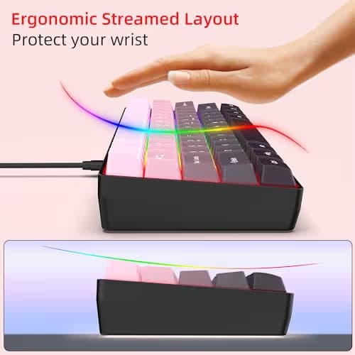 Snpurdiri 60% Wired Gaming Keyboard, 61 Keys RGB Backlit Ultra-Compact Small Gaming Keyboard, for PC/Mac Gamer, Typist, Travel, Easy to Carry on Business Trip (Pink-Black) image