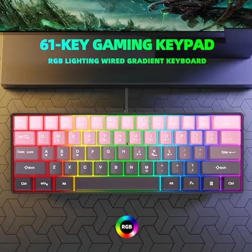 Snpurdiri 60% Wired Gaming Keyboard, 61 Keys RGB Backlit Ultra-Compact Small Gaming Keyboard, for PC/Mac Gamer, Typist, Travel, Easy to Carry on Business Trip (Pink-Black) image