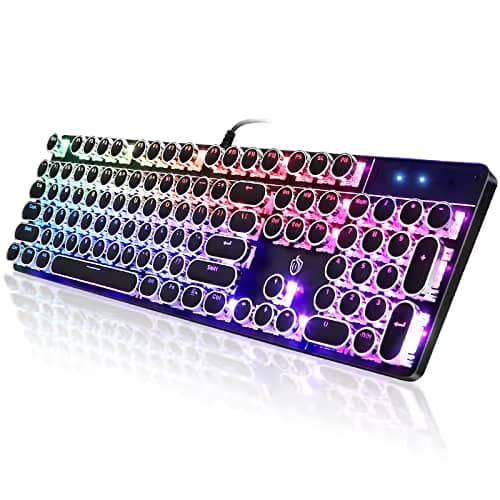 YSCP Typewriter Style Mechanical Gaming Keyboard RGB Backlit Wired with Blue Switch Retro Round Keycap 104 Keys Keyboard (R-Black) main image