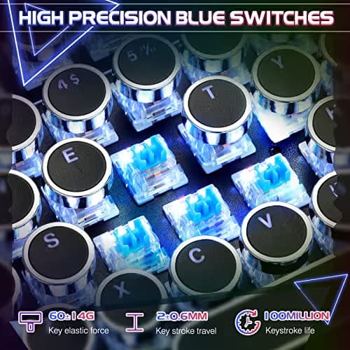 YSCP Typewriter Style Mechanical Gaming Keyboard RGB Backlit Wired with Blue Switch Retro Round Keycap 104 Keys Keyboard (R-Black) image