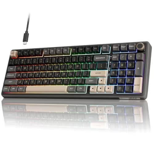 RK ROYAL KLUDGE R98 Pro Wired Mechanical Keyboard, 96% Creamy Gaming Keyboard RGB Backlit with Number Pad and Volume Knob, Gasket Mount, MDA Profile PBT Keycaps, Hot Swappable Pre-lubed Linear Switch image