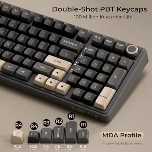 RK ROYAL KLUDGE R98 Pro Wired Mechanical Keyboard, 96% Creamy Gaming Keyboard RGB Backlit with Number Pad and Volume Knob, Gasket Mount, MDA Profile PBT Keycaps, Hot Swappable Pre-lubed Linear Switch image