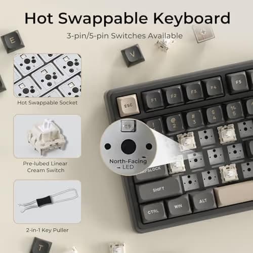 RK ROYAL KLUDGE R98 Pro Wired Mechanical Keyboard, 96% Creamy Gaming Keyboard RGB Backlit with Number Pad and Volume Knob, Gasket Mount, MDA Profile PBT Keycaps, Hot Swappable Pre-lubed Linear Switch image