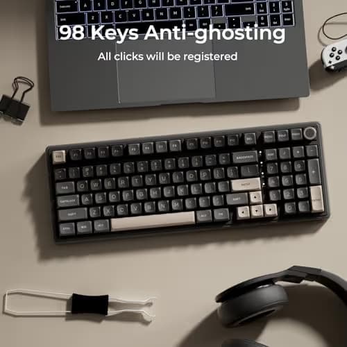 RK ROYAL KLUDGE R98 Pro Wired Mechanical Keyboard, 96% Creamy Gaming Keyboard RGB Backlit with Number Pad and Volume Knob, Gasket Mount, MDA Profile PBT Keycaps, Hot Swappable Pre-lubed Linear Switch image