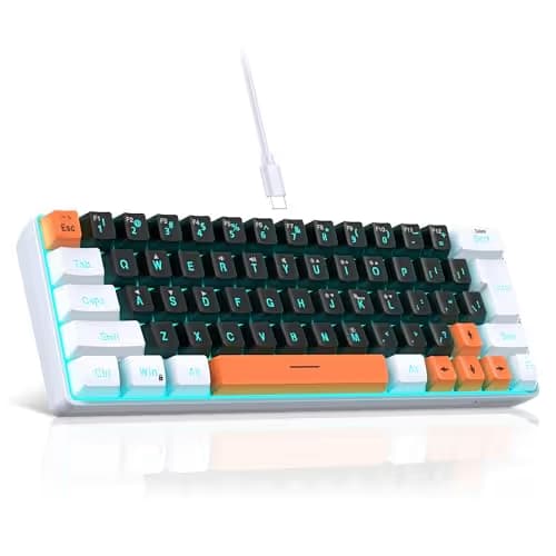 Snpurdiri 60 Percent Wired Gaming Keyboard, 63 Keys RGB Backlit Small Gaming Keyboard for PC, Gamer, Typist, Travel, Easy to Carry on Business Trip(Black-White-Orange) main image