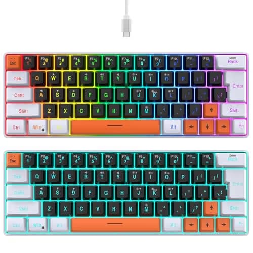 Snpurdiri 60 Percent Wired Gaming Keyboard, 63 Keys RGB Backlit Small Gaming Keyboard for PC, Gamer, Typist, Travel, Easy to Carry on Business Trip(Black-White-Orange) image