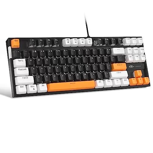 MageGee 75% Mechanical Gaming Keyboard, Brown Switch, LED White Backlit, 87 Keys Compact TKL Wired Computer Keyboards for Windows Laptop PC Gamer - Black/White image