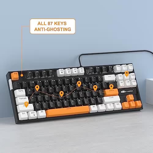 MageGee 75% Mechanical Gaming Keyboard, Brown Switch, LED White Backlit, 87 Keys Compact TKL Wired Computer Keyboards for Windows Laptop PC Gamer - Black/White image