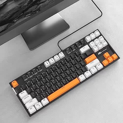 MageGee 75% Mechanical Gaming Keyboard, Brown Switch, LED White Backlit, 87 Keys Compact TKL Wired Computer Keyboards for Windows Laptop PC Gamer - Black/White image