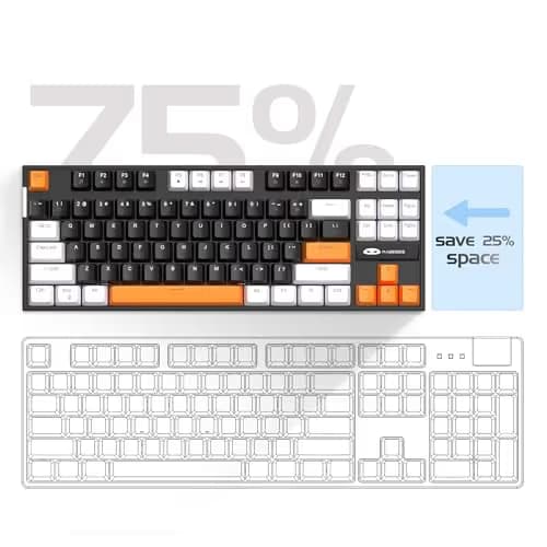 MageGee 75% Mechanical Gaming Keyboard, Brown Switch, LED White Backlit, 87 Keys Compact TKL Wired Computer Keyboards for Windows Laptop PC Gamer - Black/White image