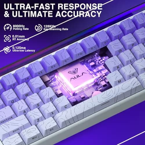 AULA Hero 68 HE 60% Gaming Keyboard Wired, Hall Effect Magnetic Switch Keyboard with Adjustable Actuation, Fast Trigger Mode, 8K Hz Polling Rate, 0.125ms Latency,Side Printed PBT Keycaps, RGB Backlit image