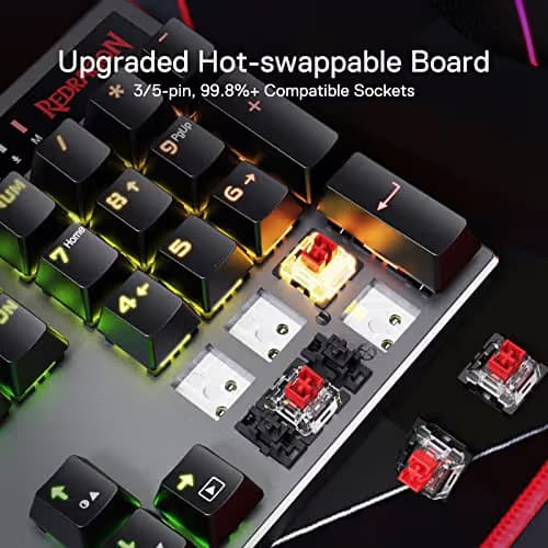 Redragon K556 PRO Upgraded Wireless RGB Gaming Keyboard, BT/2.4Ghz Tri-Mode Aluminum Mechanical Keyboard w/No-Lag Connection, Hot-Swap Linear Quiet Red Switch image