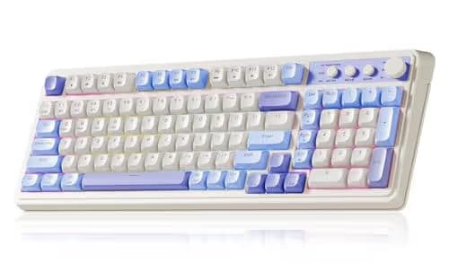 AULA 99 Key Keyboard, Tri-Mode Bluetooth/2.4GHz/USB-C Cute Creamy Gaming Keyboard with Number Pad RGB Backlit, Media Knob Custom Mechanical Feel Computer Keyboards for MAC Xbox PC Gamer - Purple image