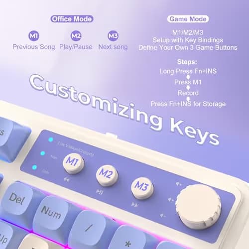 AULA 99 Key Keyboard, Tri-Mode Bluetooth/2.4GHz/USB-C Cute Creamy Gaming Keyboard with Number Pad RGB Backlit, Media Knob Custom Mechanical Feel Computer Keyboards for MAC Xbox PC Gamer - Purple image