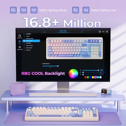 AULA 99 Key Keyboard, Tri-Mode Bluetooth/2.4GHz/USB-C Cute Creamy Gaming Keyboard with Number Pad RGB Backlit, Media Knob Custom Mechanical Feel Computer Keyboards for MAC Xbox PC Gamer - Purple image