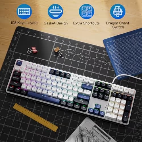 Redragon K689 Wired Gasket RGB Gaming Keyboard, 108 Keys Mechanical Keyboard w/Extra 4 Hotkeys, Upgraded Hot-swappable Socket, 3-Layer Noise Dampening, Mixed Color Keycaps, Custom Linear Switch image