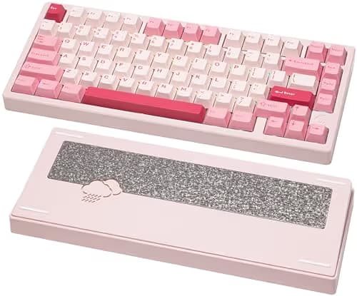 KEEBMONKEY WOBKEY Rainy 75 CNC Aluminum HMX/JWK/Cocoa Switches Triple-Mode Connectivity Mechanical Keyboard with Superior Acoustics, RGB/FR4/Silver SUS304/7000mAh/Cocoa Switch (Pro - Pink) main image
