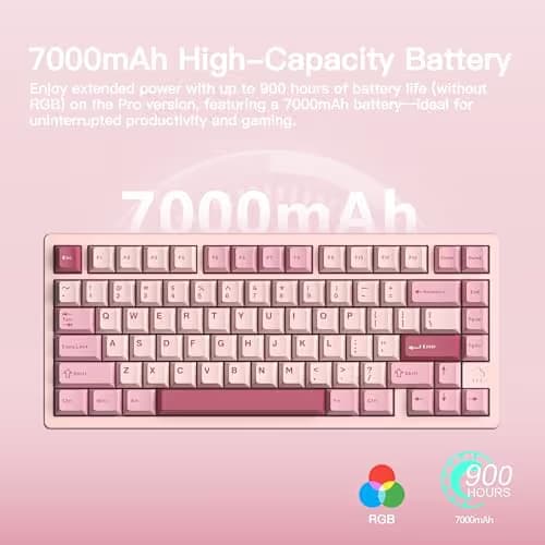 KEEBMONKEY WOBKEY Rainy 75 CNC Aluminum HMX/JWK/Cocoa Switches Triple-Mode Connectivity Mechanical Keyboard with Superior Acoustics, RGB/FR4/Silver SUS304/7000mAh/Cocoa Switch (Pro - Pink) image