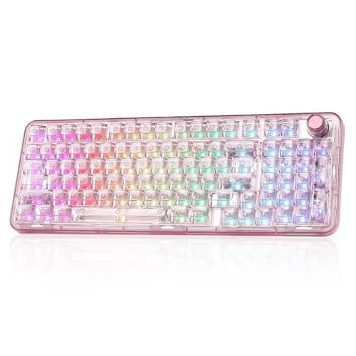 YUNZII X98 QMK/VIA Wireless Mechanical Gaming Keyboard with Knob,Tri-Mode BT5.0/USB-C/2.4GHz Hot Swappable Keyboard,Pre-lubed Switches Gasket Mount RGB Backlit for Wins/Mac (Pink, Snow Switch) main image
