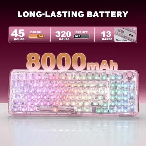 YUNZII X98 QMK/VIA Wireless Mechanical Gaming Keyboard with Knob,Tri-Mode BT5.0/USB-C/2.4GHz Hot Swappable Keyboard,Pre-lubed Switches Gasket Mount RGB Backlit for Wins/Mac (Pink, Snow Switch) image
