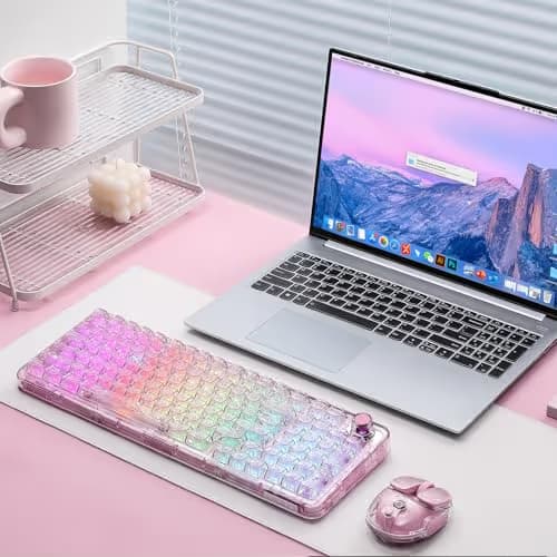YUNZII X98 QMK/VIA Wireless Mechanical Gaming Keyboard with Knob,Tri-Mode BT5.0/USB-C/2.4GHz Hot Swappable Keyboard,Pre-lubed Switches Gasket Mount RGB Backlit for Wins/Mac (Pink, Snow Switch) image