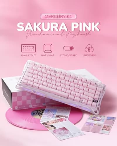 GravaStar Mercury K1 75% Pink Wireless Keyboard, Aluminum Alloy Exoskeleton Design Mechanical Gaming Keyboard, Gasket Hot-Swap Socket, Linear Switches, RGB Backlit image