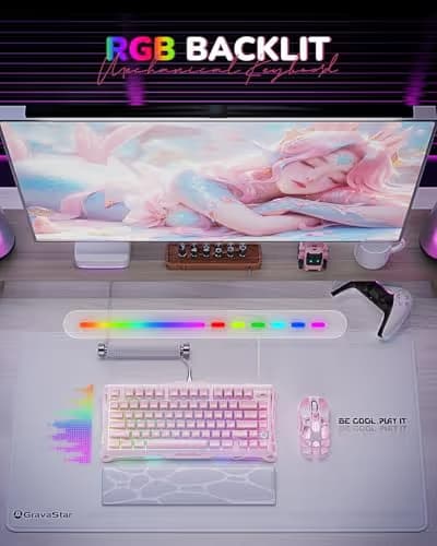 GravaStar Mercury K1 75% Pink Wireless Keyboard, Aluminum Alloy Exoskeleton Design Mechanical Gaming Keyboard, Gasket Hot-Swap Socket, Linear Switches, RGB Backlit image