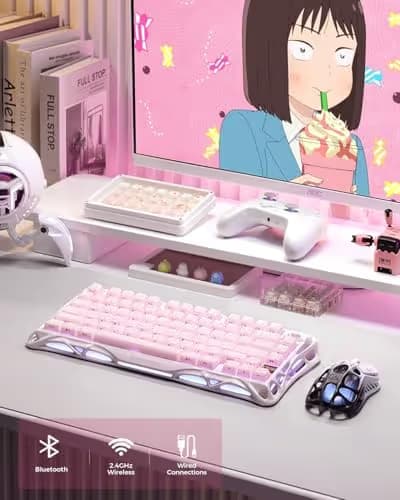GravaStar Mercury K1 75% Pink Wireless Keyboard, Aluminum Alloy Exoskeleton Design Mechanical Gaming Keyboard, Gasket Hot-Swap Socket, Linear Switches, RGB Backlit image