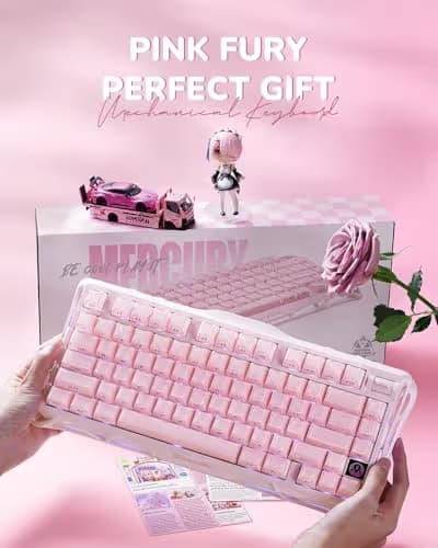 GravaStar Mercury K1 75% Pink Wireless Keyboard, Aluminum Alloy Exoskeleton Design Mechanical Gaming Keyboard, Gasket Hot-Swap Socket, Linear Switches, RGB Backlit image