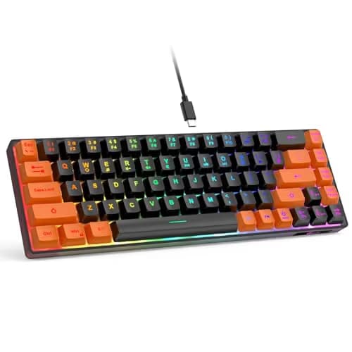 GEODMAER 65% Gaming Keyboard, LED Backlit Mini Wired Keyboard, Ultra-Compact Anti-Ghosting No-Conflict 68 Keys Membrane Gaming Wired Keyboard for PC Laptop Windows Gamer(Black-Orange) image