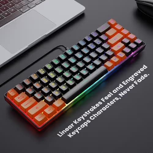 GEODMAER 65% Gaming Keyboard, LED Backlit Mini Wired Keyboard, Ultra-Compact Anti-Ghosting No-Conflict 68 Keys Membrane Gaming Wired Keyboard for PC Laptop Windows Gamer(Black-Orange) image