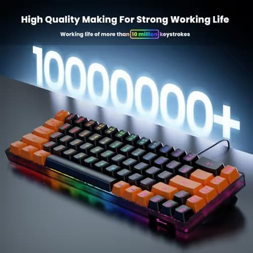 GEODMAER 65% Gaming Keyboard, LED Backlit Mini Wired Keyboard, Ultra-Compact Anti-Ghosting No-Conflict 68 Keys Membrane Gaming Wired Keyboard for PC Laptop Windows Gamer(Black-Orange) image