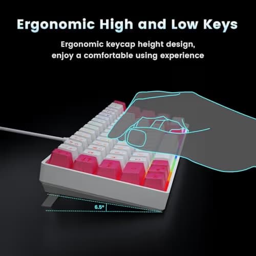 GEODMAER 65% Gaming Keyboard, LED Backlit Mini Wired Keyboard, Ultra-Compact Anti-Ghosting No-Conflict 68 Keys Membrane Gaming Wired Keyboard for PC Laptop Windows Gamer(White-Pink) image