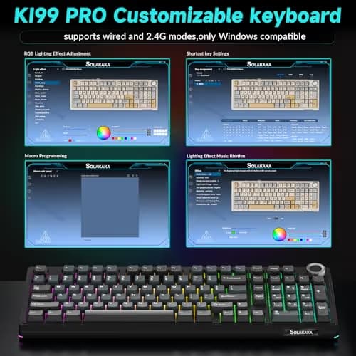 SOLAKAKA KI99 Pro Wireless Mechanical Keyboard Quiet Switch,Hot Swappable Pre-Lubed Switches Silent Keyboard with RGB Backlit,Gasket Structure Computer Gaming Keyboards(BlackBlue, Silent Switch) image