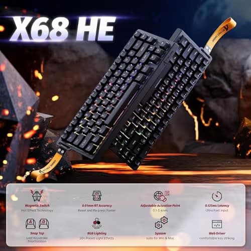 ATTACK SHARK X68 HE Rapid Trigger Mechanical Gaming Keyboard 60% Wired TKL with Adjustable Actuation,Hall Effect Magnetic Switch,8KHz Polling Rate,RGB Backlit,Top Mount for PC Mac Esport Gamer(Black) image