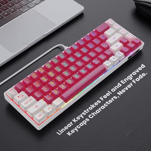 GEODMAER 65% Gaming Keyboard, LED Backlit Mini Wired Keyboard, Ultra-Compact Anti-Ghosting No-Conflict 68 Keys Membrane Gaming Wired Keyboard for PC Laptop Windows Gamer(Pink-White) image