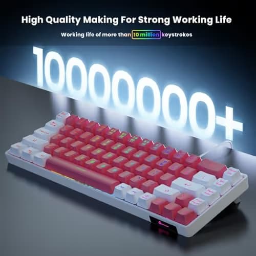 GEODMAER 65% Gaming Keyboard, LED Backlit Mini Wired Keyboard, Ultra-Compact Anti-Ghosting No-Conflict 68 Keys Membrane Gaming Wired Keyboard for PC Laptop Windows Gamer(Pink-White) image