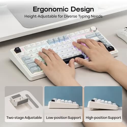 EPOMAKER x Aula F75 Gasket Mechanical Keyboard, 75% Wireless Hot Swappable Gaming Keyboard with Five-Layer Padding&Knob, BT/2.4GHz/USB-C, RGB (Light Blue, LEOBOG Reaper Switch) image