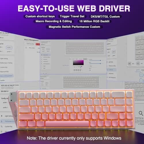 AULA WIN68 HE Mechanical Gaming Keyboard 60%, Hall Effect Magnetic Switch, Fast Trigger Mode Adjustable Actuation, 8000Hz Polling Rate, RGB Backlit, Wired Pink Keyboard for Laptop/PC Gamer image