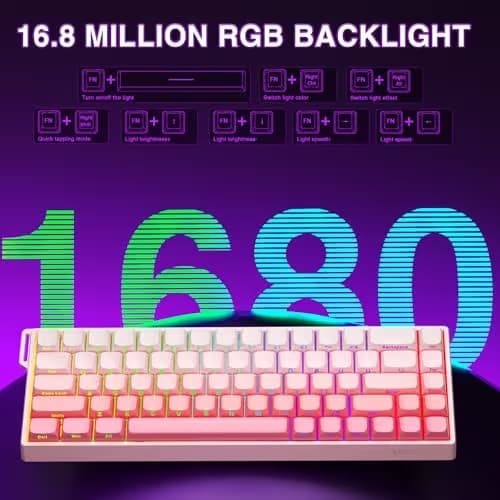 AULA WIN68 HE Mechanical Gaming Keyboard 60%, Hall Effect Magnetic Switch, Fast Trigger Mode Adjustable Actuation, 8000Hz Polling Rate, RGB Backlit, Wired Pink Keyboard for Laptop/PC Gamer image